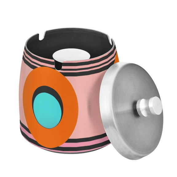 Yayeee Ashtray with Lid for Cigarette Smokeless Stainless Steel Home Ash Holder, Orange Circle
