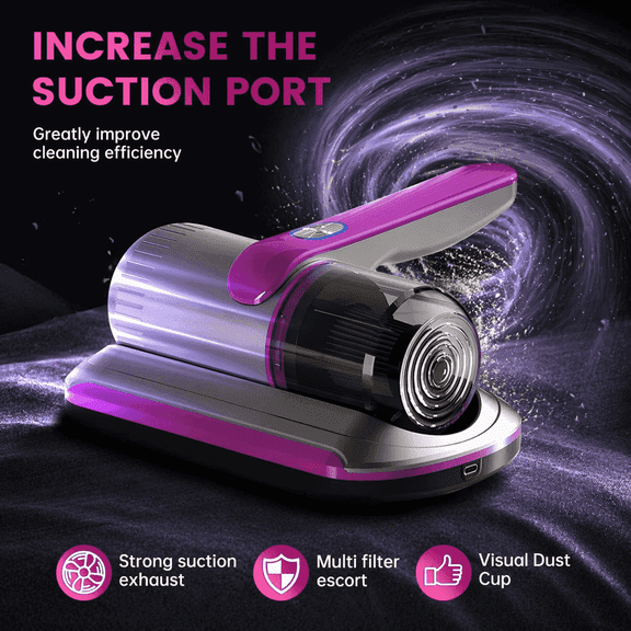 Cordless Mattress Vacuum Cleaner with Ultrasonic Heating Tech, Handheld Bed Vacuum Cleaner for Deep Cleaning Beds, Sofa, Pet Hair