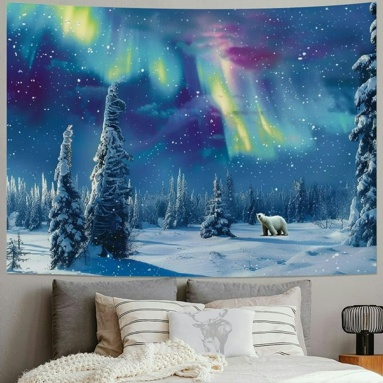 BCIIG Northern Lights Tapestry Northern Lights Aurora Borealis Wall Hanging Tapestry Magical Winter Snow Forest Tapestry Wall Hanging Psychedelic Tapestry Decor Walmart