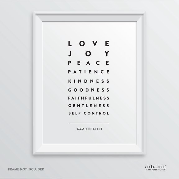 Love Joy Peace Patience Kindness, Galatians 5 22-23 Bible Verses Religious Wall Art, Modern Black and White