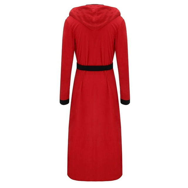 WZXFASHION Men's Winter Plush Lengthened Shawl Bathrobe Home Clothes Long Sleeved Robe Coat Intimates Red L