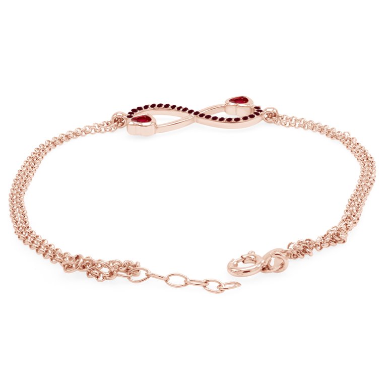 Heart & Round Shape Simulated Ruby Infinity Heart Chain Bracelets