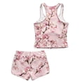 thumbnail image 5 of Xoenoiee Pink Butterfly Cherry Blossom Print Girls Tankini Swimsuits 2 Piece Summer Boyshort Bathing Suit Rash Guard Swimwear for Kids Child Beach with Sun Protection, 8-9 Years, 5 of 7