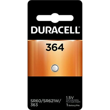 2 Pack Duracell 364 Watch/Electronic Battery, 1.5 Volt, Silver Oxide