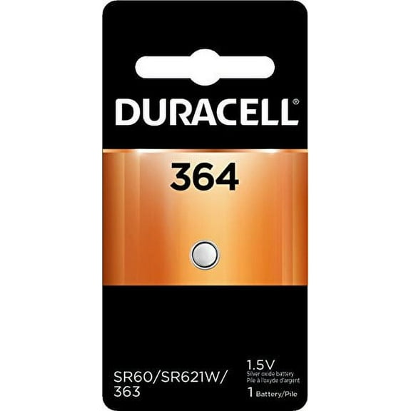 2 Pack Duracell 364 Watch/Electronic Battery, 1.5 Volt, Silver Oxide