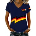 thumbnail image 1 of Women's Germany Football Graphic T-Shirt, V-Neck Casual Letter Print T-Shirt, Fashion Short Sleeve Graphic Tee, Summer Daily Lightweight Tops for Soccer Tournament 2026 Navy Size: 2XL, 1 of 4