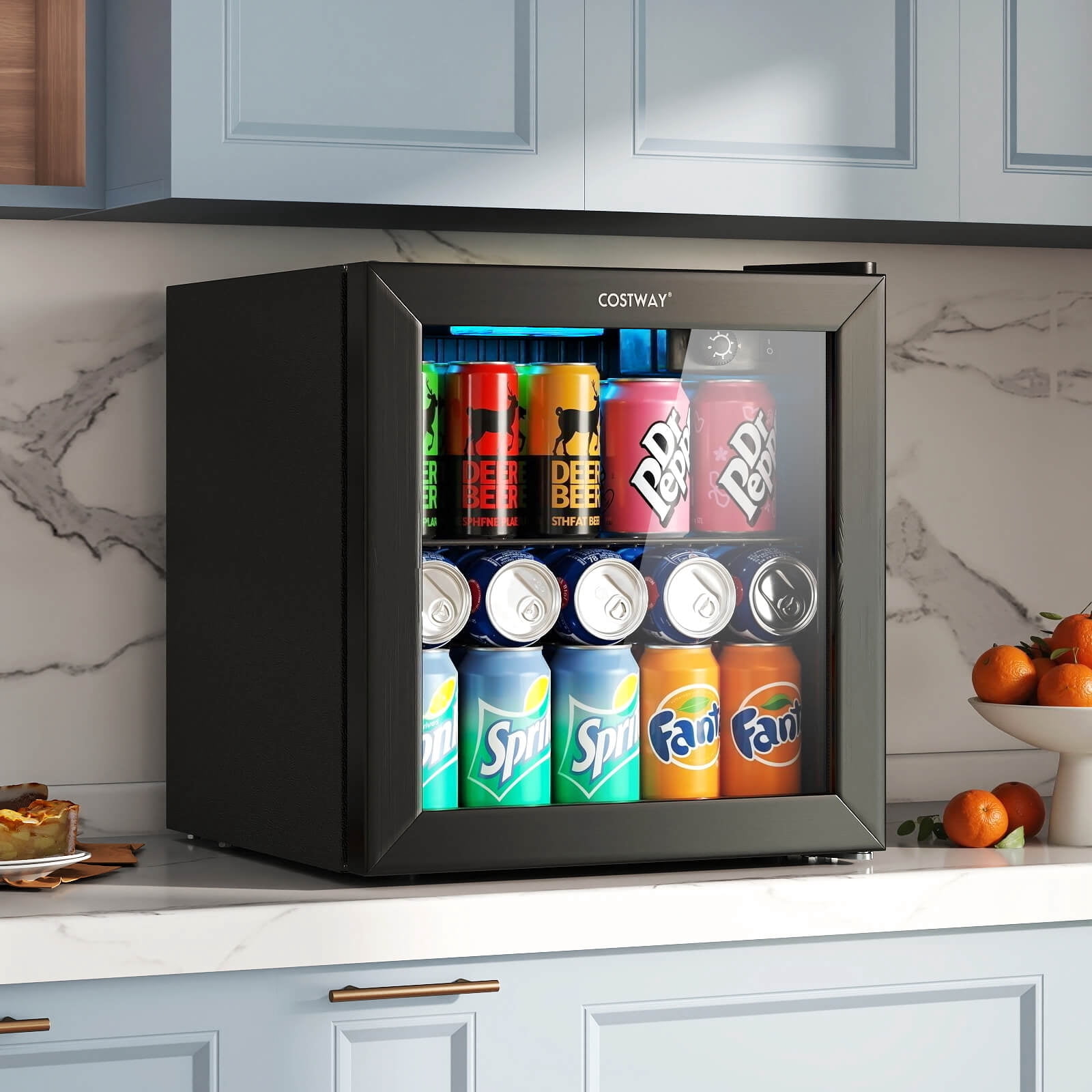 Costway Beverage Refrigerator Cooler 1.3 Cu. Ft. 12 Bottles 55 Cans Mini Fridge for Wine