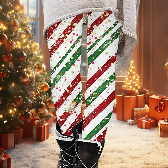 Pantalones largos con estampado navideño, cintura alta, elásticos y suaves, para niña