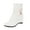 White, variant on Booties for Women Leather Rhinestone Decorative Belt Buckle Wedge Heel Side Zipper Boots (White, 8)
