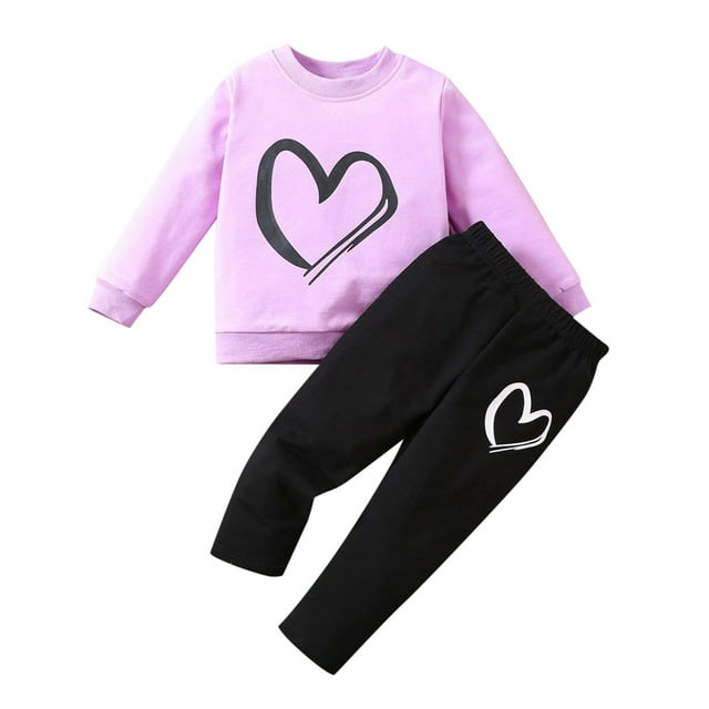 HNMKIU Ensembles de Pantalons pour Fille Bébé Garçon Fille Tenue de la Saint-Valentin Imprimé Cœur Chemises Col Rond Chandail en Molleton Pantalon Jogger