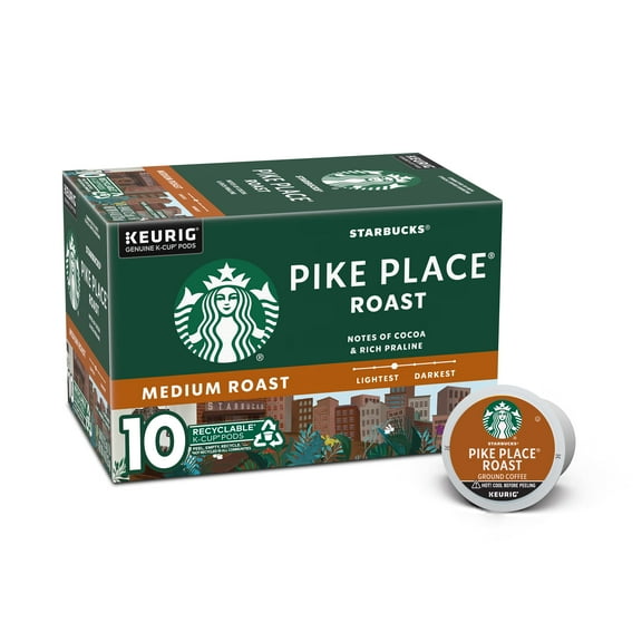 2X - Starbucks K-Cup Coffee Pods, Medium Roast Coffee, Pike Place Roast For Keurig Coffee Makers, 100% Arabica, 1 Box (10 Pods)