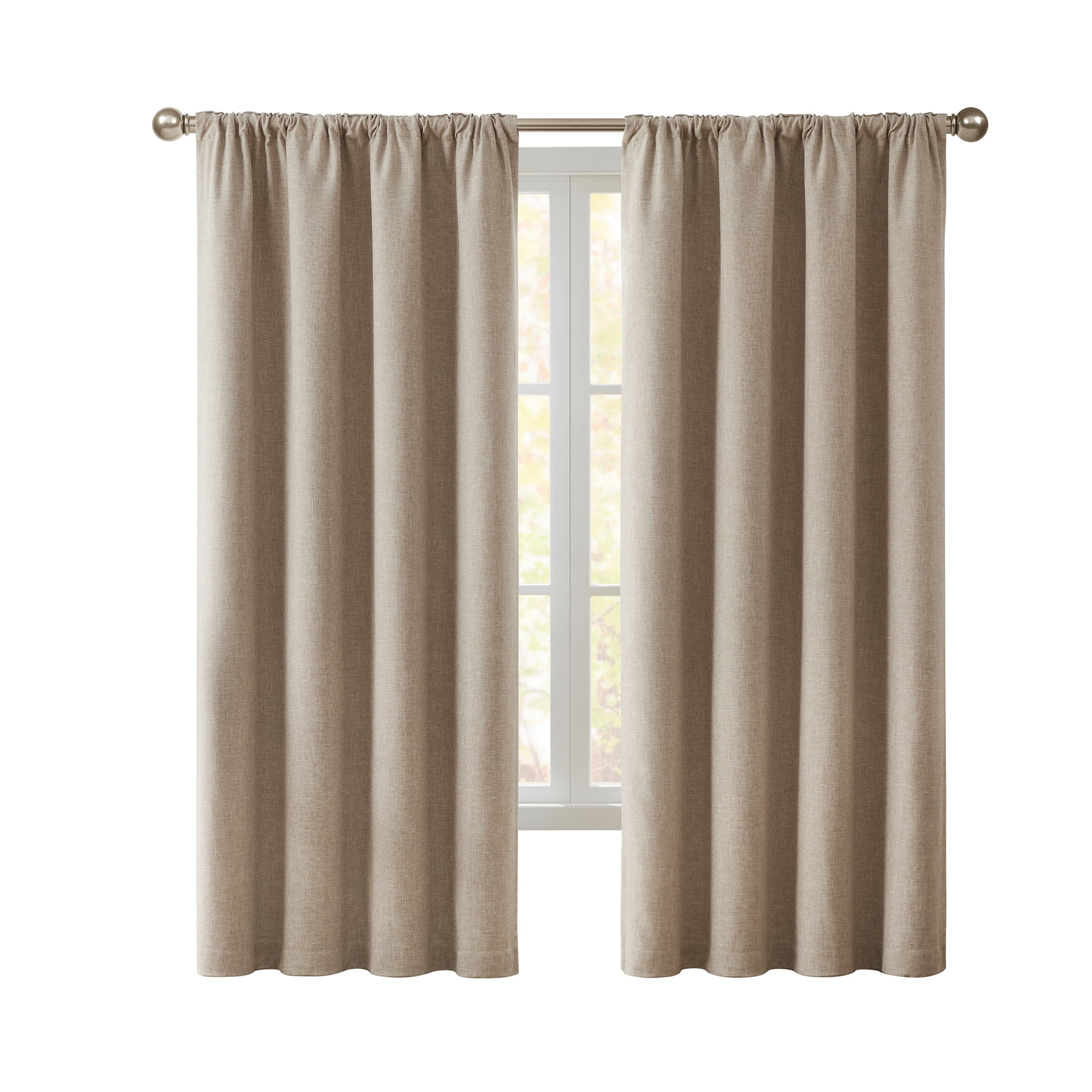 My Texas House Solid White Pepper Rod Pocket Back Tab Blackout Curtain Panel, 52" x 108"
