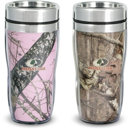 Wall Plastic Mug - Mossy Oak His and Hers Pink & Brown Set of 2 Double Walled Mugs