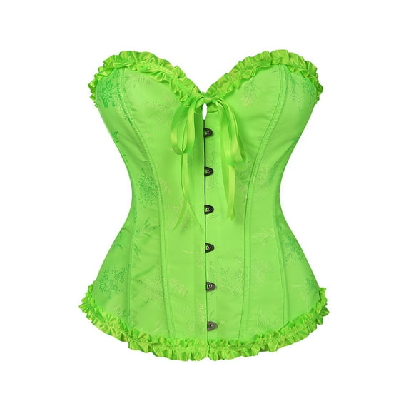 Women's Lace Corset Top Shapewear with Sexy Chest Support and Gathered Waist, Tight Bustier for Base Layer, Perfect for Daily Use and Special Occasions,Fluorescent Green,L