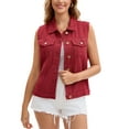 thumbnail image 1 of INSPIRE CHIC Women's Denim Vest Button Down Washed Distressed Sleeveless Jean Jacket with Pockets Red M, 1 of 6