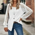 thumbnail image 2 of Womens Cardigan Eyelet See Through Long Sleeve Button down V Neck Cardigans for Women Loose Fitting Solid Outwear (Large, White), 2 of 7