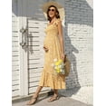 thumbnail image 2 of OYang Smocked Maternity Boho Summer Dress Casual Spaghetti Strap Ruffle Sleeveless Swing Maxi Dress Yellowe L, 2 of 7