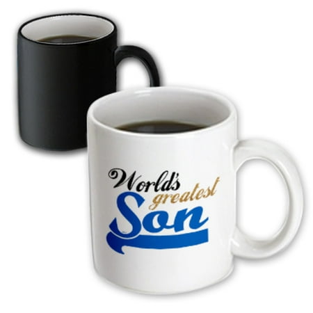 3dRose Worlds Greatest Son - Best son in the world - blue text on white in sporty font for your little boy, Magic Transforming Mug,