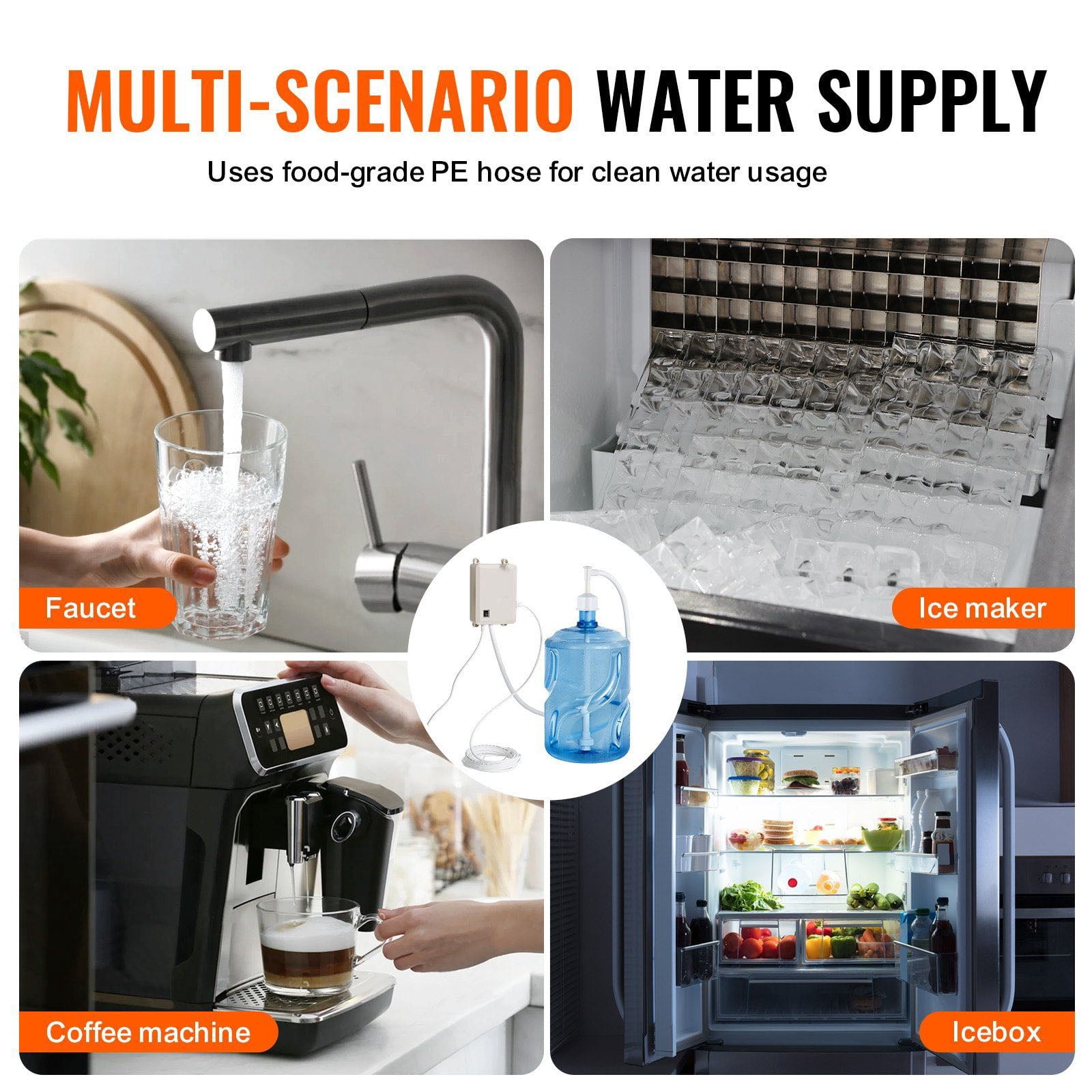 5 Gallon Water Pump System, Electric Bottle Water Dispenser, Automatic for Coffee/Tea, Fridge, Ice Maker - Single Inlet, 40-60 PSI