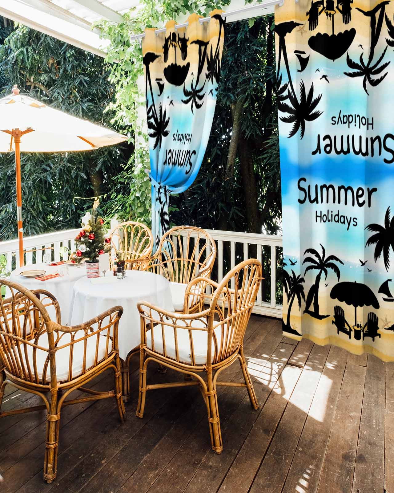 nqOlkjepod Outdoor Curtains for Patio Waterproof, Palm Trees Silhouette Outdoor Privacy Panels Grommet, Summer Coastal Vacation Blackout Outside Curtains for Porch/Cabana/Pergola 54"x95", 1 Panel