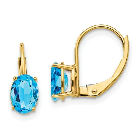 Roy Rose Jewelry 14K Yellow Gold 7x5mm Oval Blue Topaz Leverback Earrings