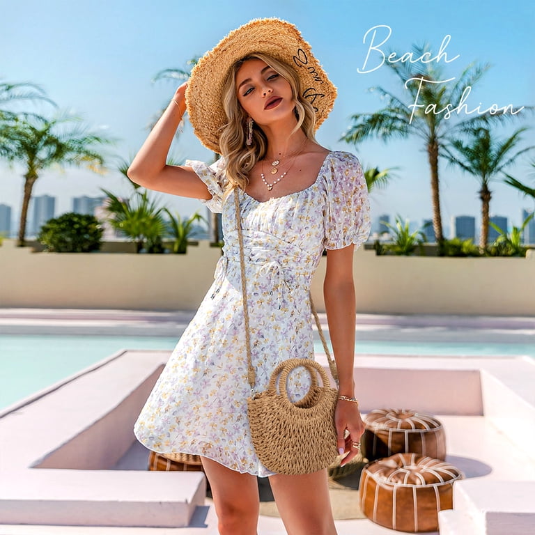 Gocvo Half-Round Straw Beach Bag with Shoulder Strap photo 4