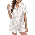 thumbnail image 3 of KKBOTIVE Womens Silk Satin Pajama Set 2 Piece Heart Embroidery Short Sleeve Button Up Sleepwear Women's Fashion Daily Loungewear ( n-White Size: M ), 3 of 6