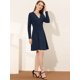 thumbnail image 4 of Allegra K Vestido midi elegante de cintura alta con decoración de botones y cuello en V para mujer Azul oscuro S, 4 of 4
