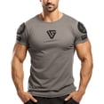thumbnail image 3 of Gymish Motivational Workout Shirt for Men – Gym T-Shirt, Mens Gym Shirt, Gym Clothes, Fitness Gift for Men, Warm Grey with Sleeve Logo, Small, 3 of 6