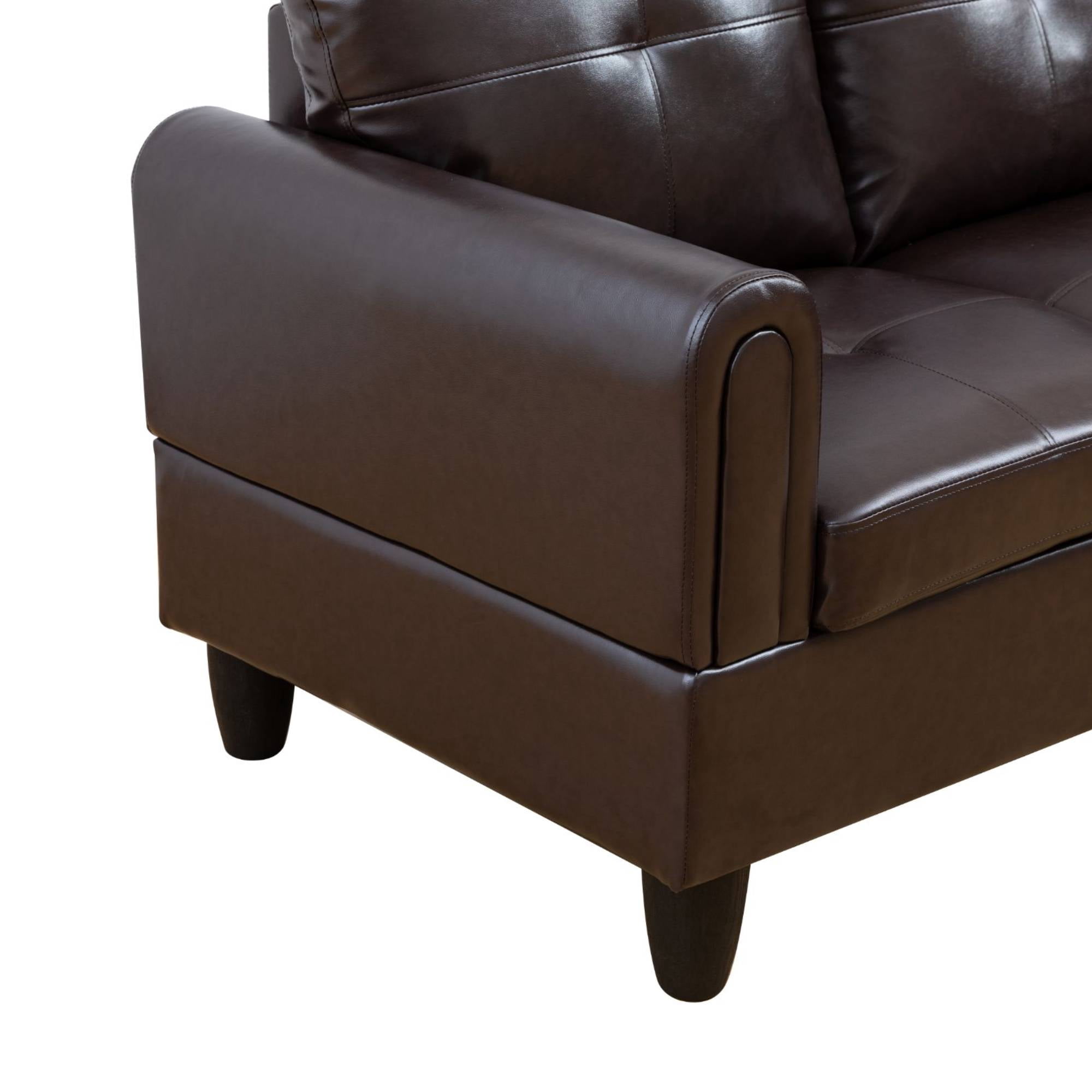 L Shape Sectional Sofa Couches Set, Modern Leather Corner Sofa Couch with Pillows for Living Room, Brown