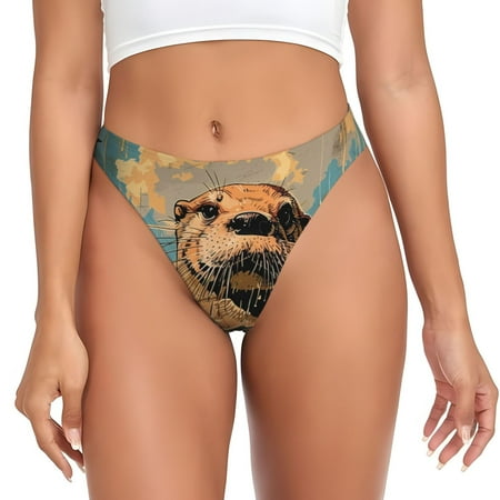 Sigee Playful Otter Tropical Beach for Women s G-String Sexy  Low Rise  Soft Lace Perfect for Special Occasions-XX-Large