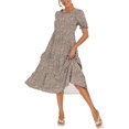 thumbnail image 2 of Aiyino Women's Summer Casual Boho Dress Floral Print Ruffle Puff Sleeve High Waist Midi Beach Dresses， M Panther Apricot, 2 of 6