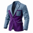 thumbnail image 4 of PBFRDSJ Men's Color Block Denim Patchwork Blazer Casual Sport Golf Coat Notched Lapel Two Button Slim Fit Blazer Jacket, 4 of 7