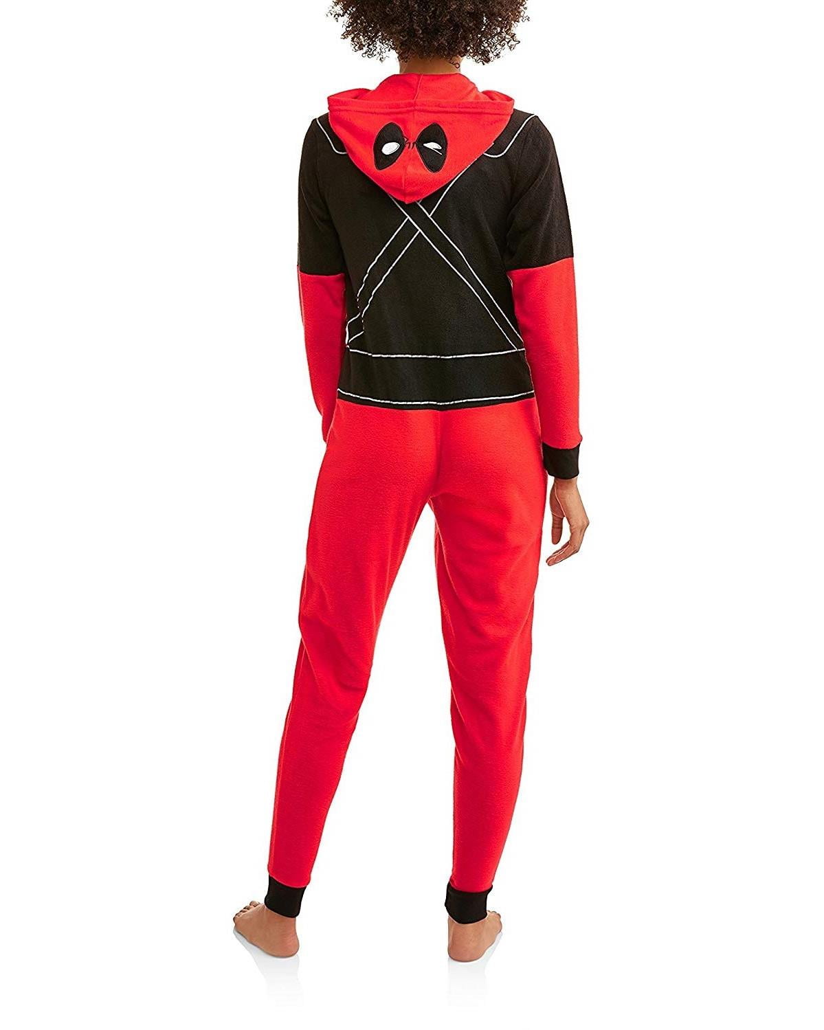 Marvel Deadpool Womens Cozy Fleece Union Suit Hooded Pajamas