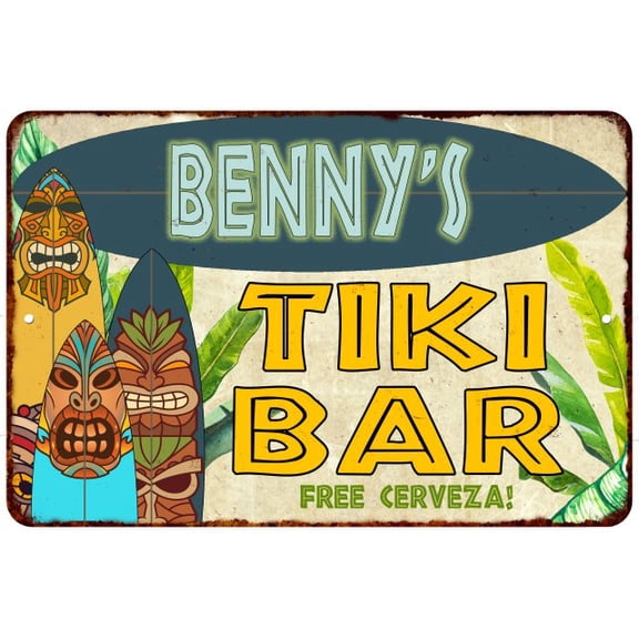 Benny's TIKI BAR Island Sign Metal Wall Decor 8 x 12 High Gloss Metal 208120058042
