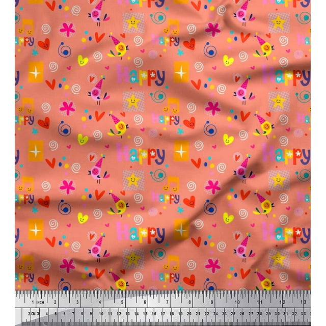 Soimoi polyester Crepe Fabric Birthday Theme Party Print Sewing Fabric Yard 52 Inch Wide