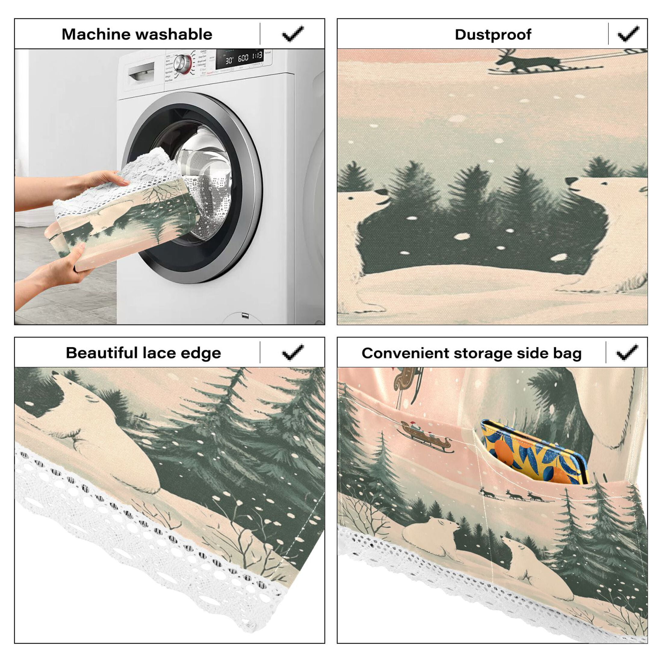 Two Polar Bears in The SnowWasher and Dryer Covers Dust-Proof and Oil Resistant Fridge Cover with 4 Storage Pockets Washing Machine Top Cover for Laundry Kitchen Home 51.2 x 22 In