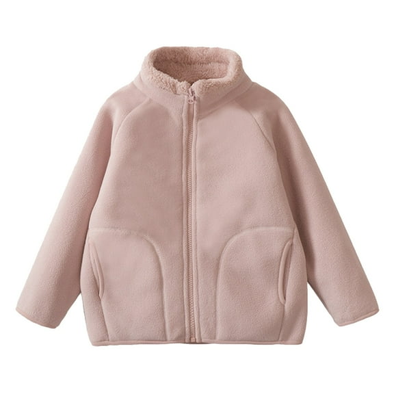 XXWXYD Girls Sher𝗉a Fle𝖾ce Jacket Lightweight Stand Collar Zipper Coat with Pockets Warm Winter Outerwear for Kids Fall Season