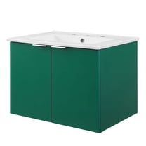 Sink Vanity Cabinet, Wall Mounted, Melamine, Green White, Modern Contemporary Urban Design, Hotel Bedroom Bathroom Master Suite Guest