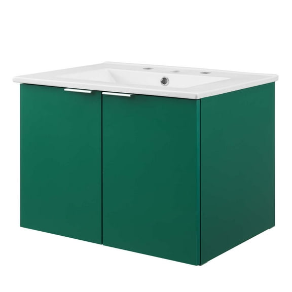 Sink Vanity Cabinet, Wall Mounted, Melamine, Green White, Modern Contemporary Urban Design, Hotel Bedroom Bathroom Master Suite Guest
