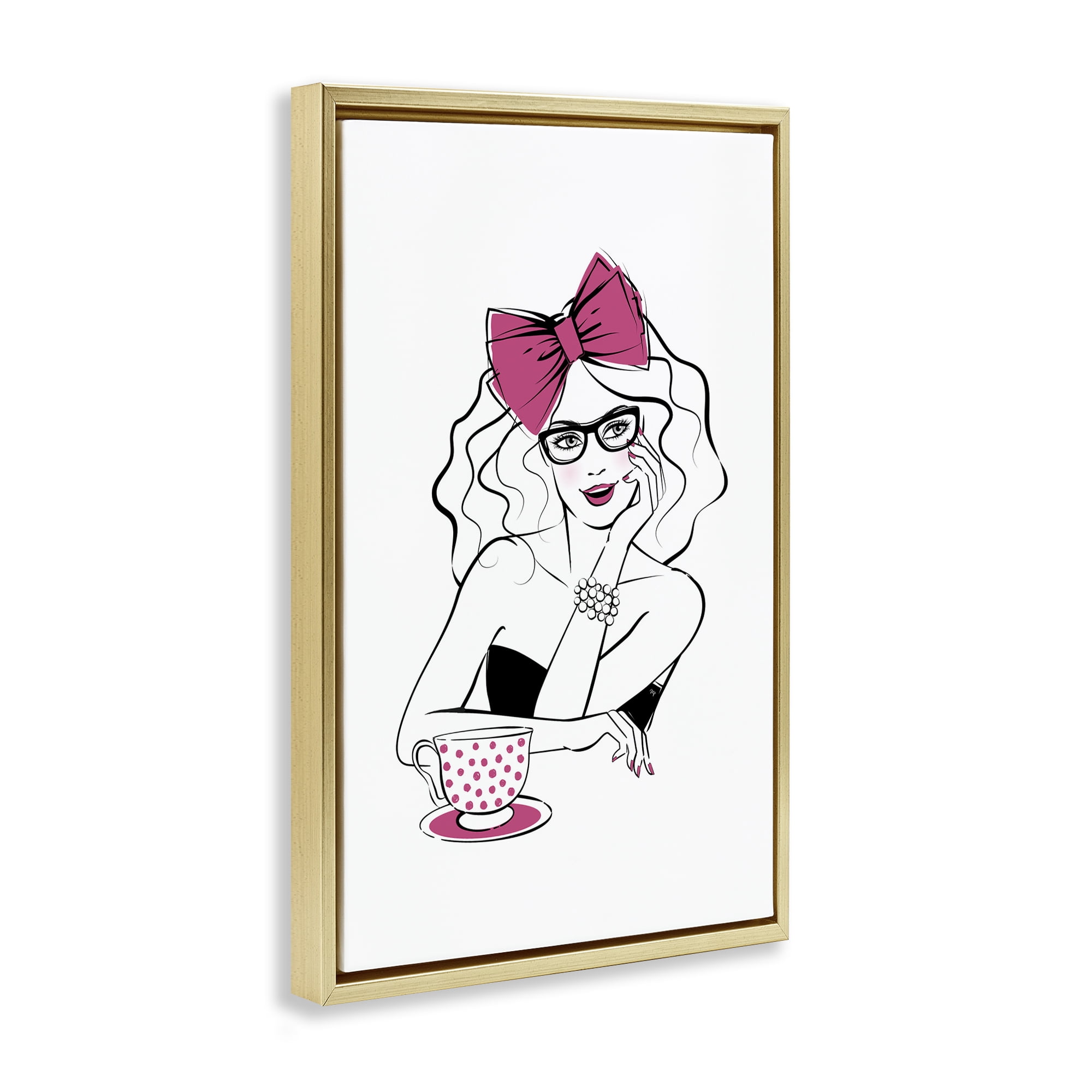 Stupell Industries Glam Tea Party Novelty Painting Gold Floater Framed Art Print Wall Art, 17 x 25