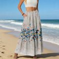 thumbnail image 5 of LWavelet Women's Floral Print Tiered Maxi Skirt, Elastic Waist with Pockets, Boho Summer & Beach Long Skirt Gray M, 5 of 6