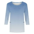 thumbnail image 4 of DeHolifer Women's Tops Summer Trendy 3/4 Sleeve Gradient Color Crewneck Lightweight Tee T-Shirts with Pocket Light Blue L, 4 of 4