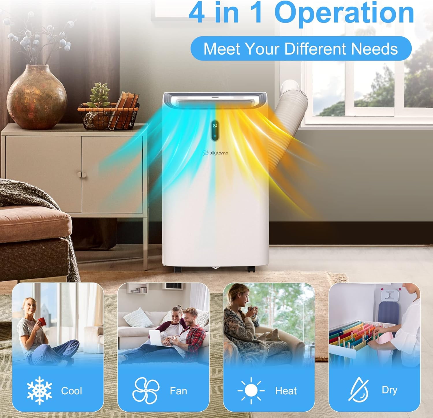 14,000 BTU Portable Air Conditioners for Rooms Up to 700 Sq.Ft, 4-in-1 Portable AC Unit, Heat, Dehumidifier & Fan with Remote Control, Auto Swing, LED Display