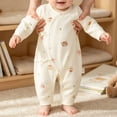 thumbnail image 6 of Baby Kimono Style Romper Girls Boys Cotton Long Sleeve Cute Printed Onesie with Side Bow Tie Detail and Snap Crotch Infant Comfort Jumpsuit Beige 7 3-6 Months, 6 of 7