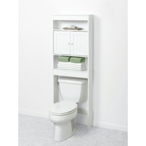 White Bathroom Spacesaver with Cabinet and 3 Shelves, Zenna Home Country Cottage over-the-Toilet
