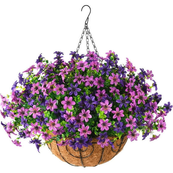 Artificial Flowers Fake Hanging Basket for Outdoor Spring Summer Decoration, 12 Bundles Faux Hanging Plants UV Resistant, Realistic Silk Flower for Outside Planters Porch Patio Balcony Yard Garden