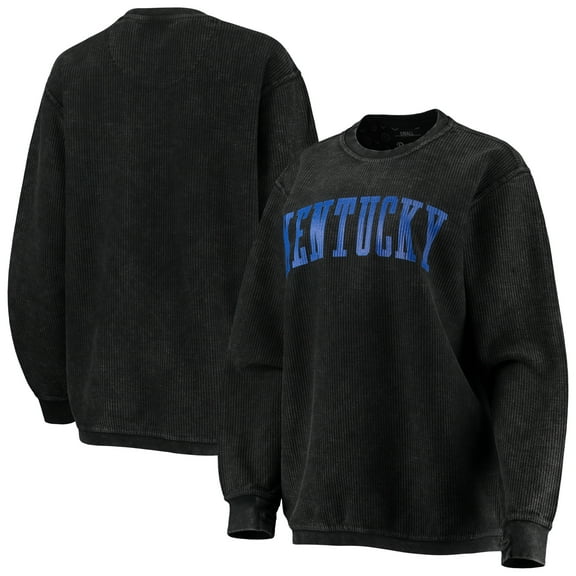Women's Pressbox Black Kentucky Wildcats Comfy Cord Vintage Wash Basic Arch Pullover Sweatshirt
