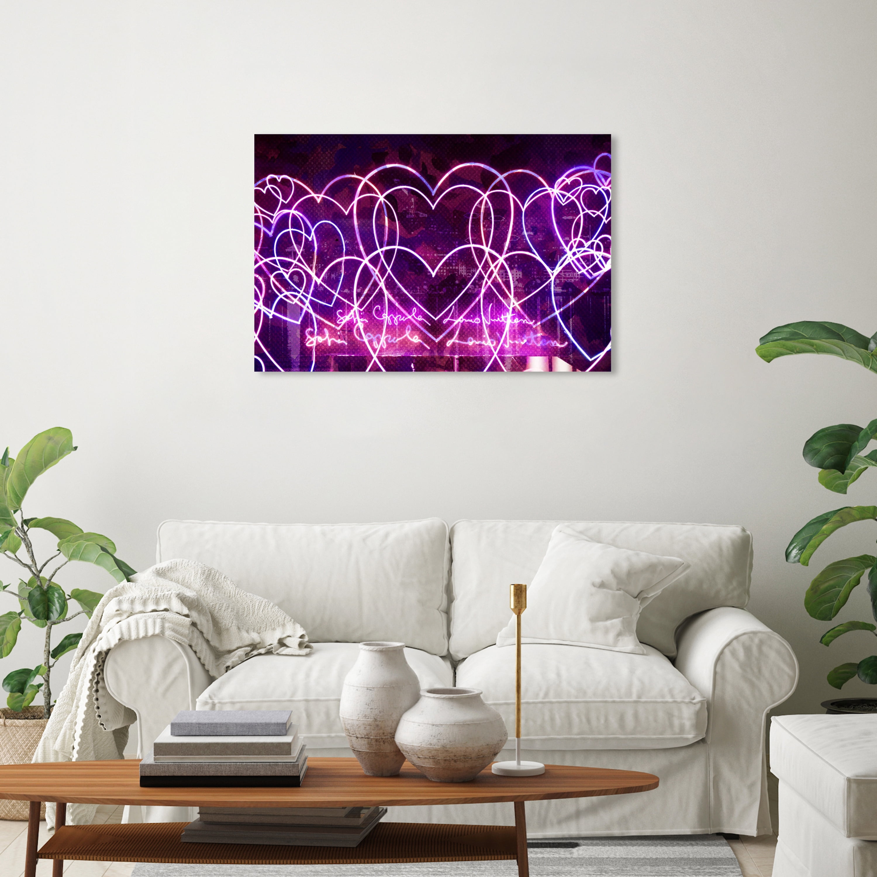 Wynwood Studio Fashion and Glam Modern Canvas Art - Purple LED Hearts, Wall Art for Living Room, Bedroom, and Bathroom, 30 in x 20, Purple and Pink Home Decor