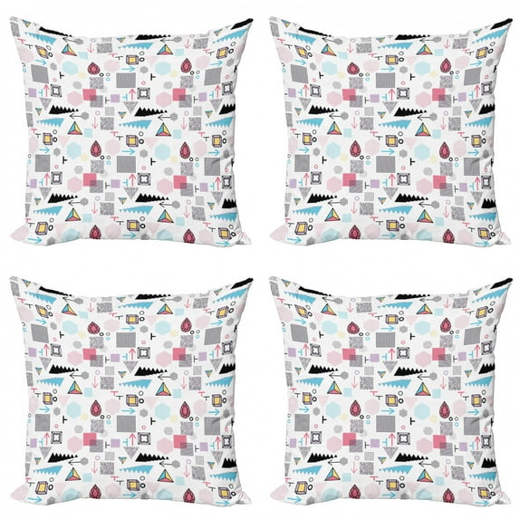 Ambesonne Abstract Throw Pillow Cover 4 Pack, Memphis Cubes Arrows, 20", Multicolor